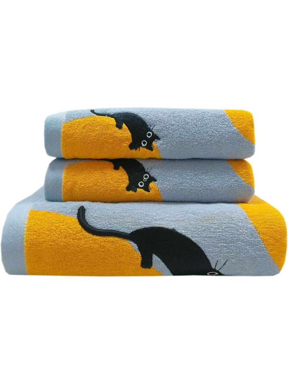 Cute Cat Pattern 3-Piece Bath Towel Set | Soft 100% Cotton, Absorbent, Polka Dot